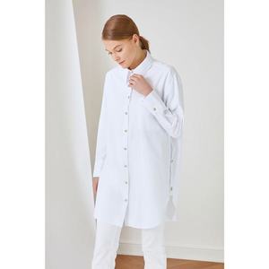 Trendyol White Shirt Collar Button Detailed Tunic vyobraziť
