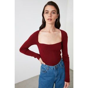 Trendyol Burgundy Heart Collar Knitwear Sweater vyobraziť