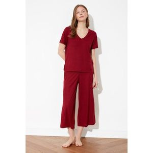 Trendyol Burgundy Camisole Knitted Pajamas Set vyobraziť
