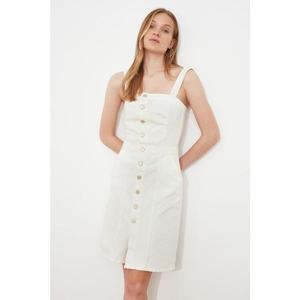 Trendyol White Strap Front Buttoned Denim Dress vyobraziť