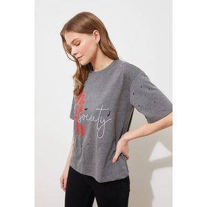 Trendyol Anthracite Printed Loose Knit T-Shirt vyobraziť