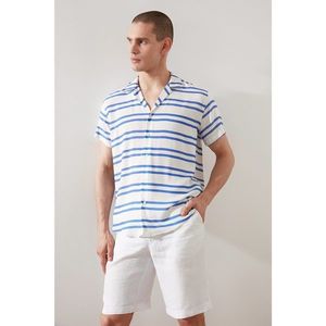 Trendyol Men's White Regular Fit Apron Collar Short Sleeve Striped New Shirt vyobraziť