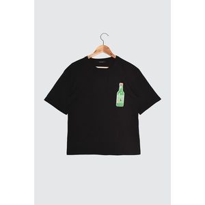 Trendyol Black Printed Loose Knit T-Shirt vyobraziť