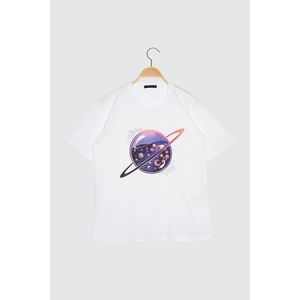 Trendyol White Printed Boyfriend Knitted T-Shirt vyobraziť