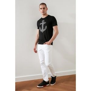 Trendyol Black Men's Slim Fit Short Sleeve Anchor Printed T-Shirt vyobraziť