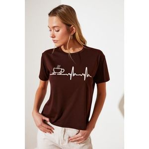 Trendyol Brown Printed Semifitted Knitted T-Shirt vyobraziť