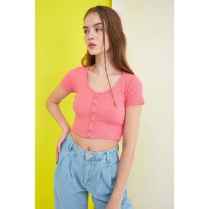Trendyol Knitted Blouse with Pink Wick Buttons vyobraziť