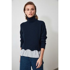 Trendyol Navy Poplin Detailed Knit Sweater vyobraziť