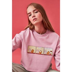 Trendyol Lila Garfield Licensed Printed Crop Knitting Sweatshirt vyobraziť