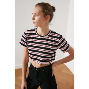Trendyol Black Striped Super Crop Knitted T-Shirt vyobraziť