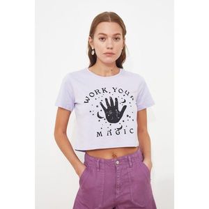 Trendyol Lilac Printed Crop Knitted T-Shirt vyobraziť