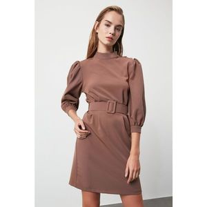 Trendyol Brown Belt Button Detailed Dress vyobraziť