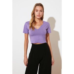Trendyol Lilac Crop Collar Detailed Knitted T-Shirt vyobraziť