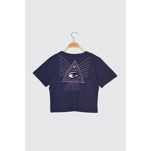 Trendyol Navy Blue Printed Crop Knitted T-Shirt vyobraziť