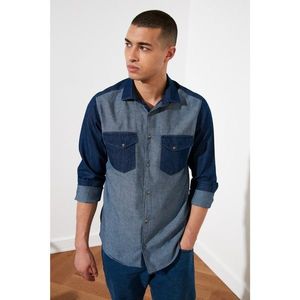 Trendyol Navy Blue Men's Slim Fit Double Pocket Paneled Shirt vyobraziť