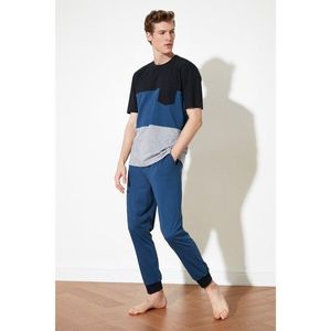 Trendyol Navy Blue Color Block Knitted Pyjama Set vyobraziť