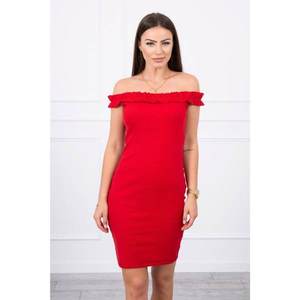 Off-the-shoulder dress with frills red vyobraziť