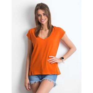 Dark orange V-neck cotton t-shirt vyobraziť