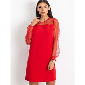 Red dress with mesh sleeves vyobraziť