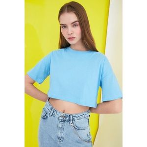 Trendyol Blue Crop Knitted T-Shirt vyobraziť