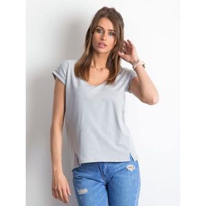 Cotton t-shirt with light graphite v-neck vyobraziť