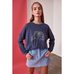 Trendyol Blue Printed Oversize Knitted Sweatshirt vyobraziť