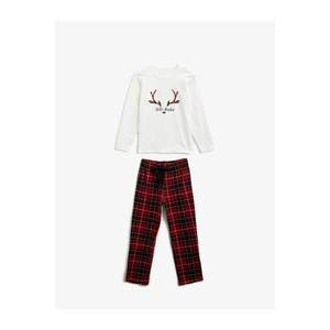 Koton İz Child Red Crew Neck Plaid Pajamas Set vyobraziť