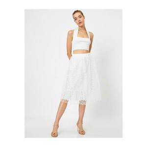 Koton Women's White Ruffled Floral Lace Tulle Skirt vyobraziť