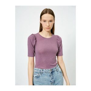 Koton Women's Purple Shimmer Detailed T-shirt vyobraziť