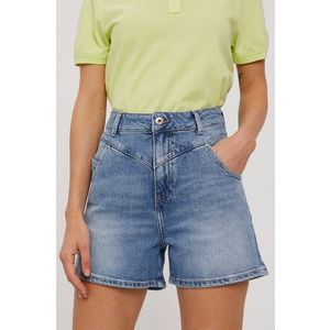 Rifľové krátke nohavice Cross Jeans dámske, jednofarebné, vysoký pás vyobraziť