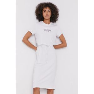 Šaty Calvin Klein biela farba, midi, rovné vyobraziť