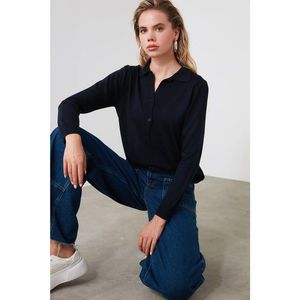 Trendyol Navy Polo Collar Knit Sweater vyobraziť