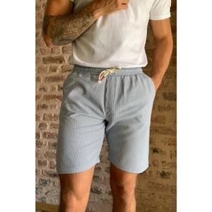 Trendyol Blue Men's Regular Fit Elastic Waist Striped Seer Sucker Shorts & Bermuda vyobraziť