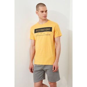 Trendyol Orange Men's Regular Fit Short Sleeve Leather Look Printed T-Shirt vyobraziť