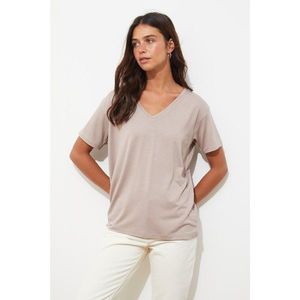 Trendyol Basic Knitted T-Shirt With Mink Piping Detail vyobraziť