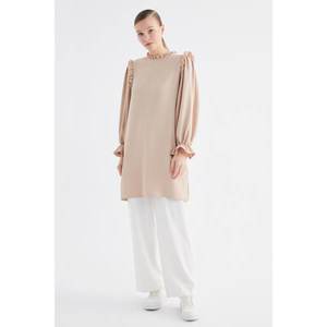 Trendyol Beige Sleeve Detailed Tunic Dress vyobraziť