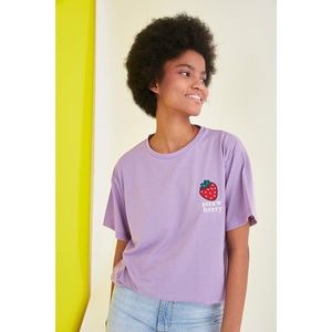 Trendyol Light Purple Embroidered Boyfriend Knitted T-Shirt vyobraziť
