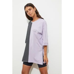 Trendyol Black Striped Block Printed Boyfriend Knitted T-Shirt vyobraziť
