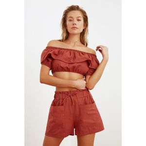 Trendyol Brown Carmen Collar Ruffle Detailed Bottom-Top Set vyobraziť