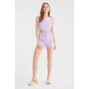 Trendyol Lilac Stitch Detailed Denim Shorts vyobraziť