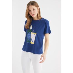 Trendyol Navy Printed Semi-Fitted Knitted T-Shirt vyobraziť