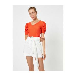 Koton Women's Orange Short Sleeve V Neck T-Shirt vyobraziť