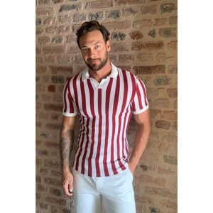 Trendyol Red Men's Striped Slim Fit Polo Neck T-shirt vyobraziť