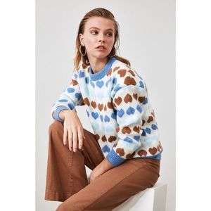 Trendyol Blue Heart Patterned Knitwear Sweater vyobraziť