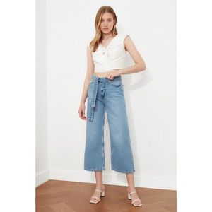 Trendyol Blue Lacing Detail High Waist Culotte Jeans vyobraziť