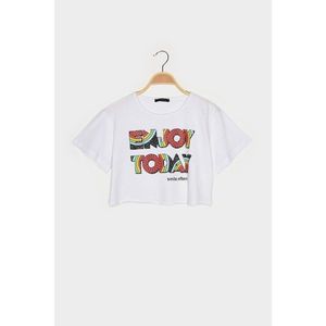 Trendyol White Printed Super Crop Knit T-Shirt vyobraziť