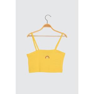 Trendyol Yellow Embroidered Crop Knitted Blouse vyobraziť