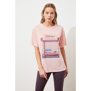 Trendyol Pink Printed Boyfriend Knitted T-Shirt vyobraziť