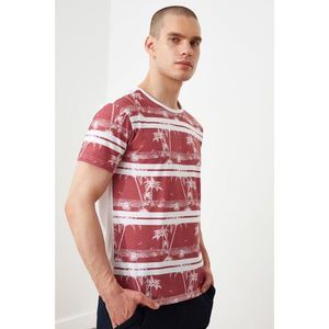 Trendyol Burgundy Men's Regular Fit Short Sleeve Tropical Print T-Shirt vyobraziť