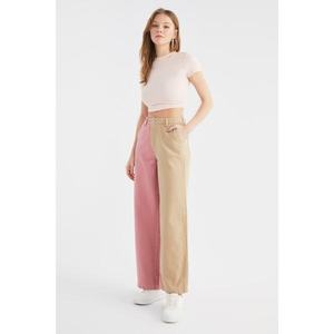 Trendyol Pink Camel Color-Blocked High Waist Wide Leg Jeans vyobraziť